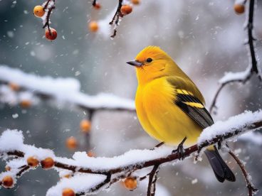 唯美冬季雪花纷飞枝头黄翅雀图片