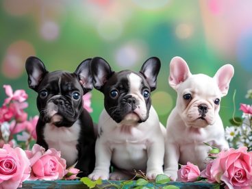 三只可爱法国斗牛犬摄影图片