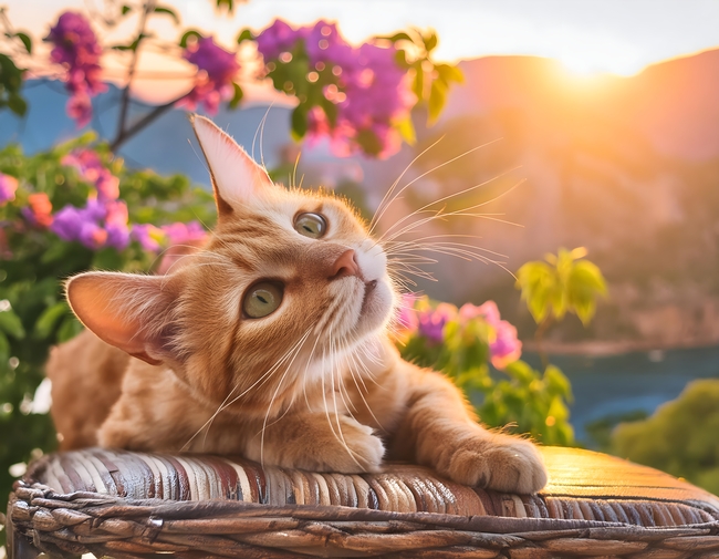 正在太阳的小懒猫图片