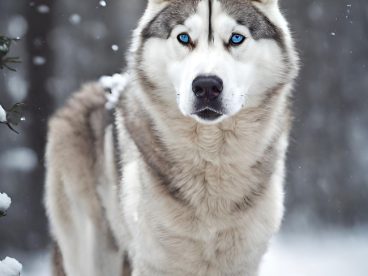 冬季雪地西伯利亚雪橇犬摄影图片