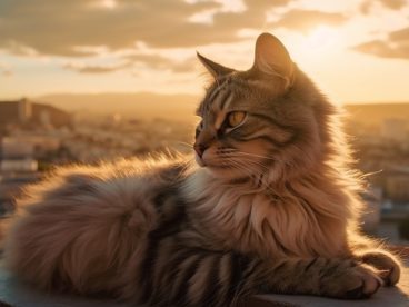 暮色黄昏缅因猫摄影图片