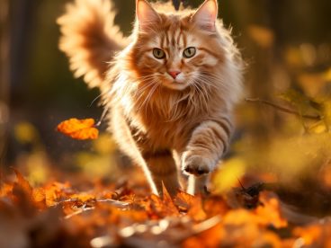 秋天树林可爱猫咪宠物写真图片