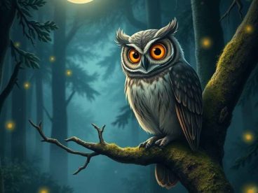 夜晚猫头鹰站在枝头摄影图片