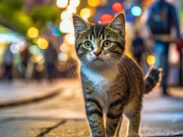 行走在街上的可爱萌猫图片