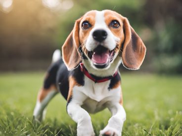 春天绿色草地比格犬嬉戏图片