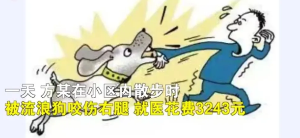 陕西西安，市民方某在小区散步时不慎被一只流浪狗咬伤了右腿