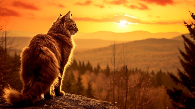 日暮黄昏看夕阳的小猫图片