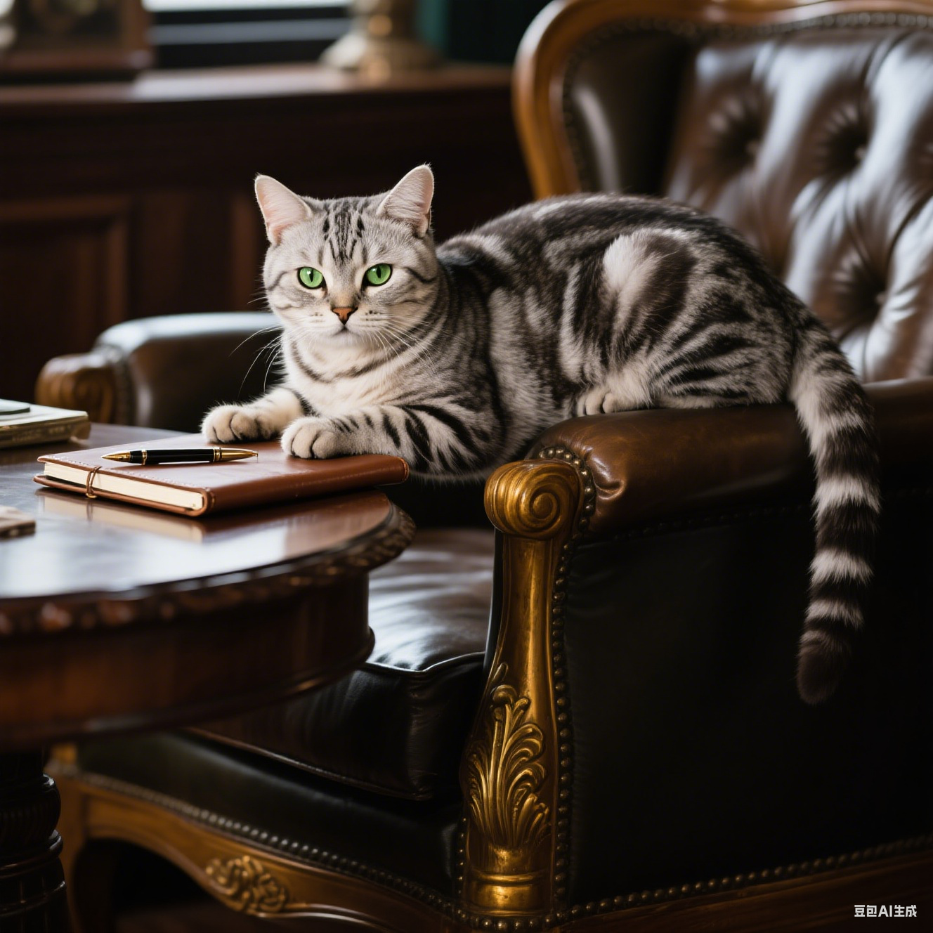 美国短毛猫的图片，采用写实宠物摄影风格